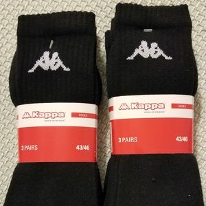 Kappa Unisex Athletic Black Socks 2 Packs/6 Pairs